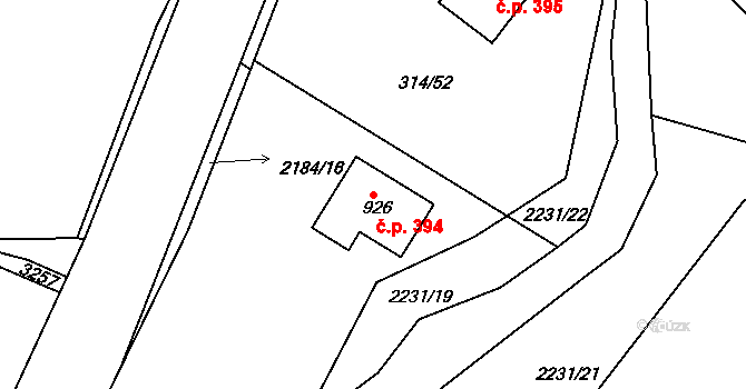 Pozlovice 394 na parcele st. 926 v KÚ Pozlovice, Katastrální mapa