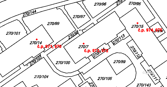 Dobruška 972,973 na parcele st. 270/7 v KÚ Dobruška, Katastrální mapa