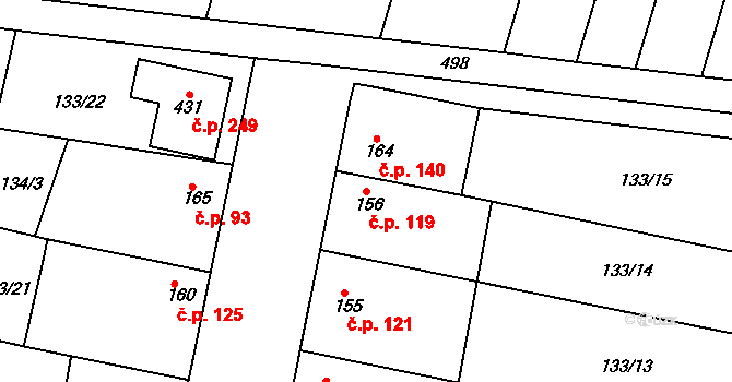 Martinice 119 na parcele st. 156 v KÚ Martinice u Holešova, Katastrální mapa