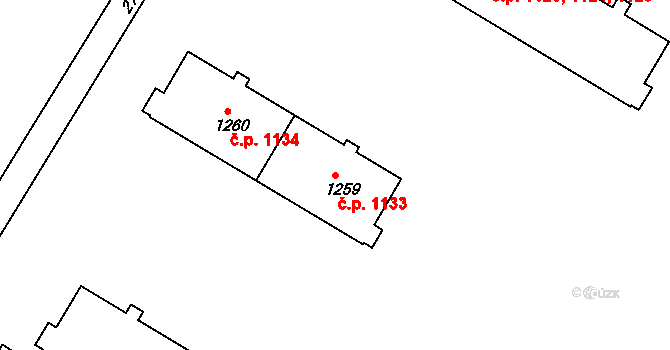 Bystřice pod Hostýnem 1133 na parcele st. 1259 v KÚ Bystřice pod Hostýnem, Katastrální mapa