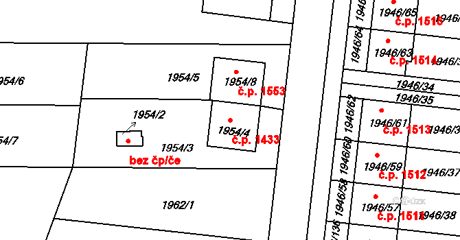 Holešov 1433 na parcele st. 1954/4 v KÚ Holešov, Katastrální mapa