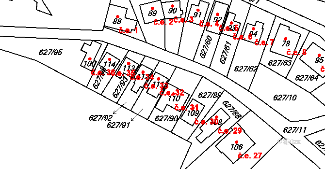 Křenůvky 32, Myslejovice na parcele st. 111 v KÚ Křenůvky, Katastrální mapa