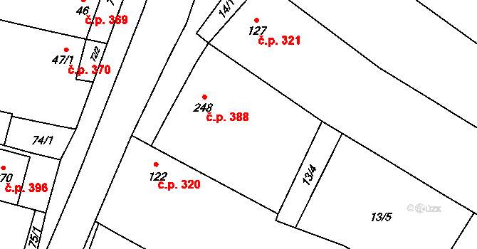 Míšovice 388, Hostěradice na parcele st. 248 v KÚ Míšovice, Katastrální mapa