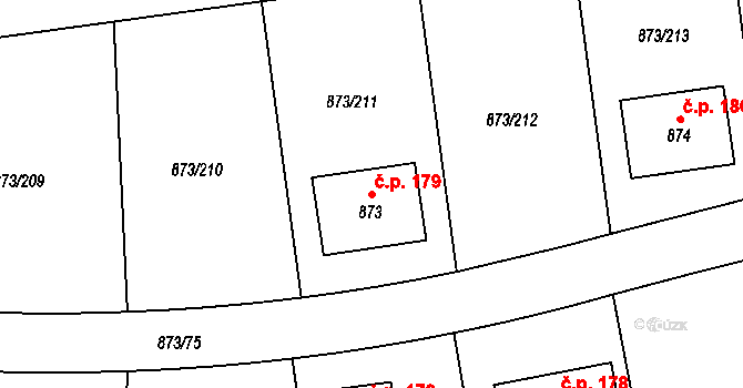 Svinaře 179 na parcele st. 873 v KÚ Svinaře, Katastrální mapa