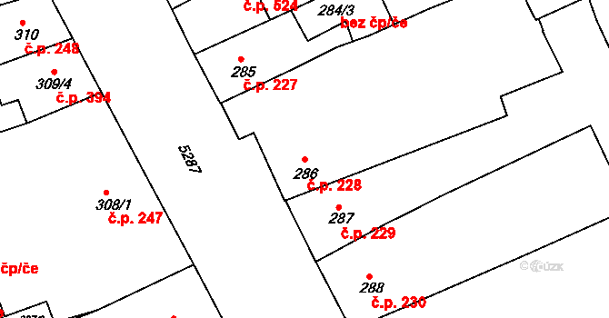 Znojmo 228 na parcele st. 286/4 v KÚ Znojmo-město, Katastrální mapa