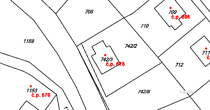 Moravský Krumlov 675 na parcele st. 742/3 v KÚ Moravský Krumlov, Katastrální mapa