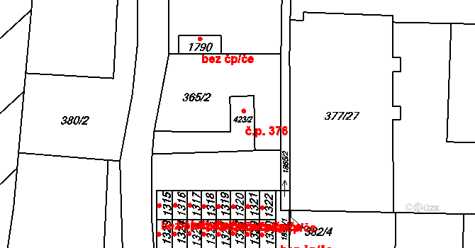 Lipník nad Bečvou I-Město 376, Lipník nad Bečvou na parcele st. 423/2 v KÚ Lipník nad Bečvou, Katastrální mapa
