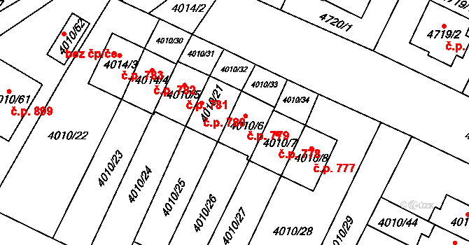 Žižkov 779, Kutná Hora na parcele st. 4010/6 v KÚ Kutná Hora, Katastrální mapa
