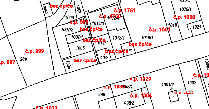 Praha 120976633 na parcele st. 1012/5 v KÚ Kyje, Katastrální mapa