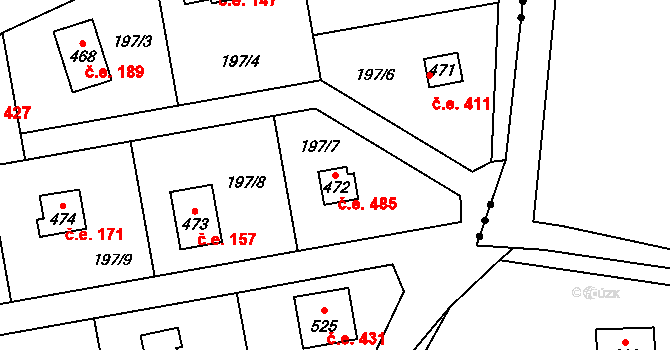 Kamenný Přívoz 485 na parcele st. 472 v KÚ Kamenný Přívoz, Katastrální mapa