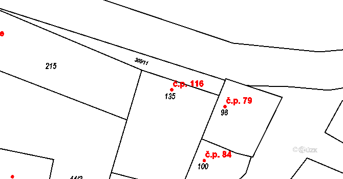Hospozín 116 na parcele st. 135 v KÚ Hospozín, Katastrální mapa