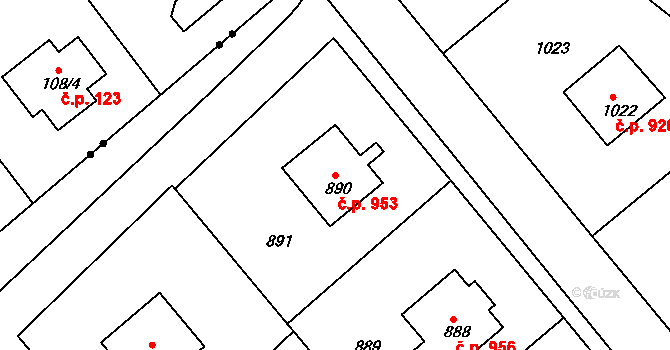 Rýmařov 953 na parcele st. 890 v KÚ Rýmařov, Katastrální mapa