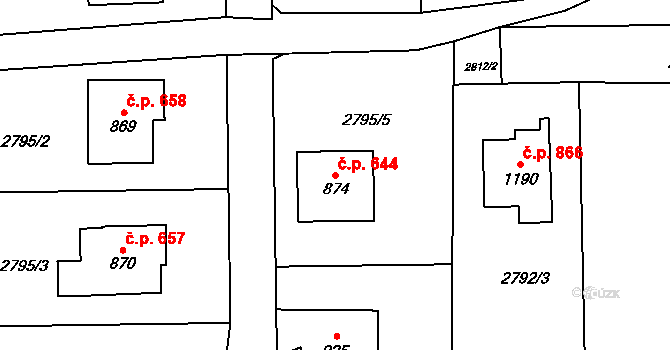 Kozlovice 644 na parcele st. 874 v KÚ Kozlovice, Katastrální mapa