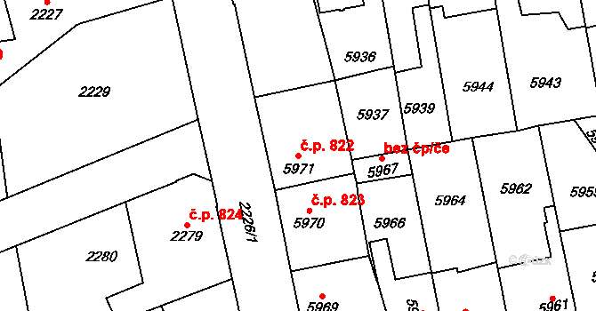 Kročehlavy 822, Kladno na parcele st. 5971 v KÚ Kročehlavy, Katastrální mapa