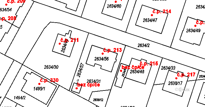 Dačice III 213, Dačice na parcele st. 2634/56 v KÚ Dačice, Katastrální mapa