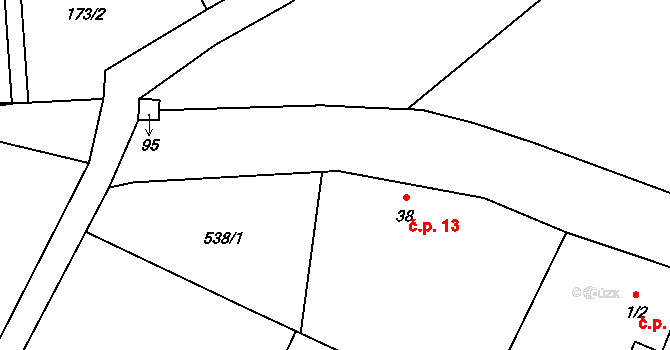 Zásada 13, Pěnčín na parcele st. 38 v KÚ Kamení, Katastrální mapa