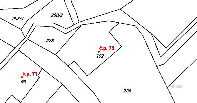 Václavice 72, Hrádek nad Nisou na parcele st. 102 v KÚ Václavice u Hrádku nad Nisou, Katastrální mapa