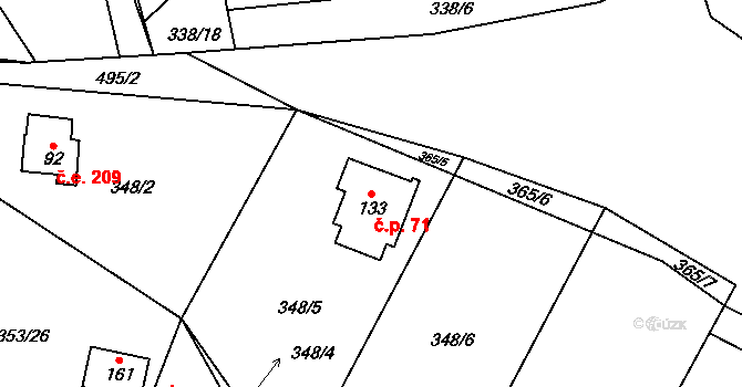 Hodonín 71 na parcele st. 133 v KÚ Hodonín u Kunštátu, Katastrální mapa