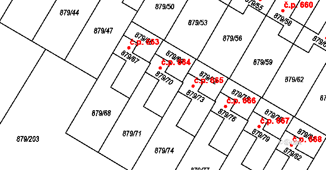 Kosmonosy 664 na parcele st. 879/70 v KÚ Kosmonosy, Katastrální mapa