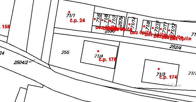 Pavlíkov 178 na parcele st. 71/4 v KÚ Pavlíkov, Katastrální mapa