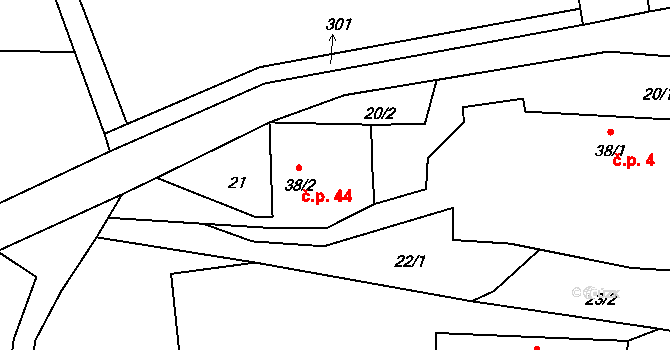 Dřemčice 44, Třebívlice na parcele st. 38/2 v KÚ Dřemčice, Katastrální mapa