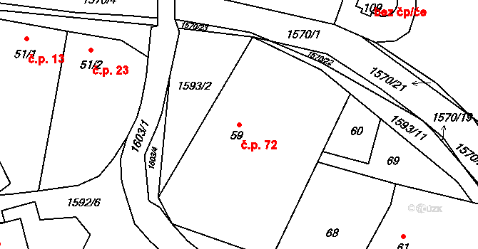 Kladeruby 72 na parcele st. 59 v KÚ Kladeruby, Katastrální mapa