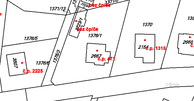Rožnov pod Radhoštěm 471 na parcele st. 2667 v KÚ Rožnov pod Radhoštěm, Katastrální mapa
