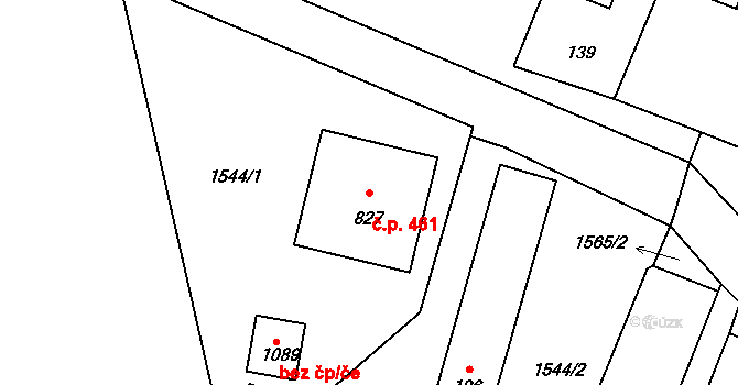Chýnov 461 na parcele st. 827 v KÚ Chýnov u Tábora, Katastrální mapa