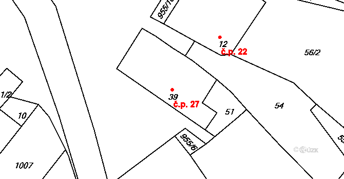 Bežerovice 27, Sudoměřice u Bechyně na parcele st. 39 v KÚ Bežerovice, Katastrální mapa