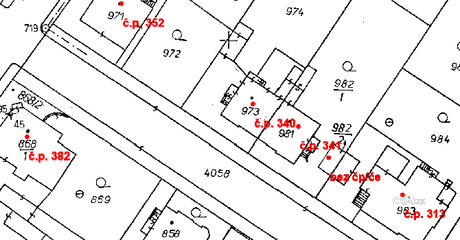 Poděbrady II 340, Poděbrady na parcele st. 973 v KÚ Poděbrady, Katastrální mapa