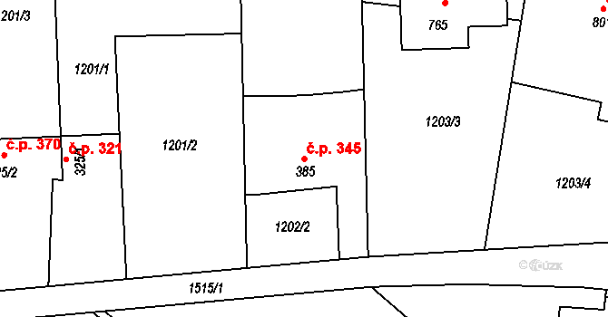 Stařeč 345 na parcele st. 385 v KÚ Stařeč, Katastrální mapa
