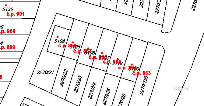 Chrudim II 865, Chrudim na parcele st. 5107 v KÚ Chrudim, Katastrální mapa