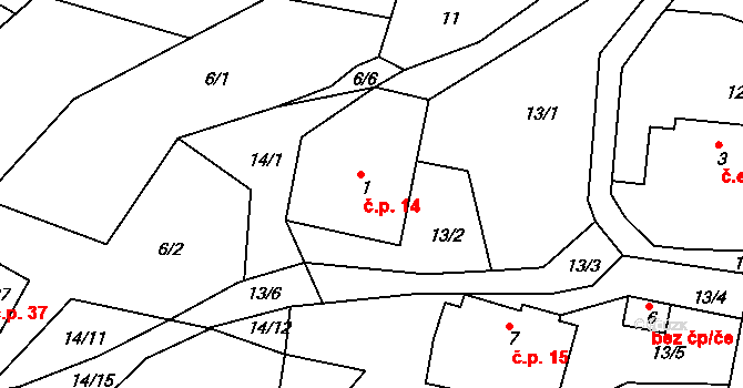 Horská Kamenice 14, Železný Brod na parcele st. 1 v KÚ Horská Kamenice, Katastrální mapa