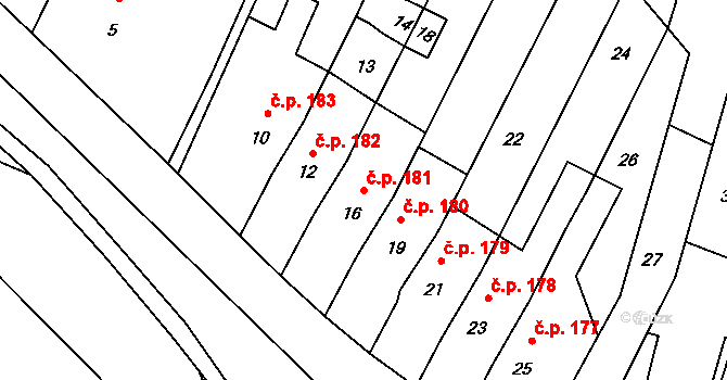 Šebrov 181, Šebrov-Kateřina na parcele st. 16 v KÚ Šebrov, Katastrální mapa