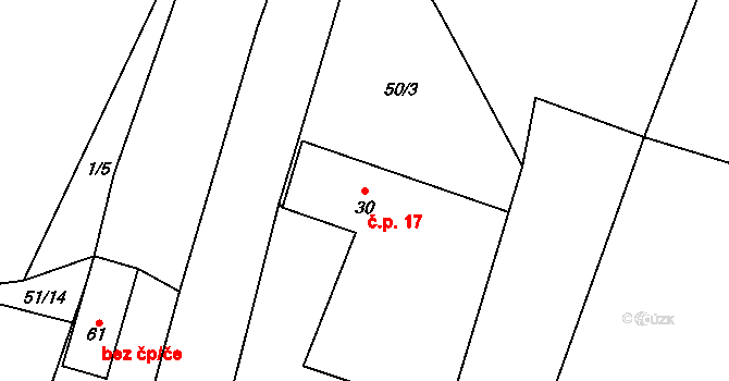 Bácovice 17 na parcele st. 30 v KÚ Bácovice, Katastrální mapa
