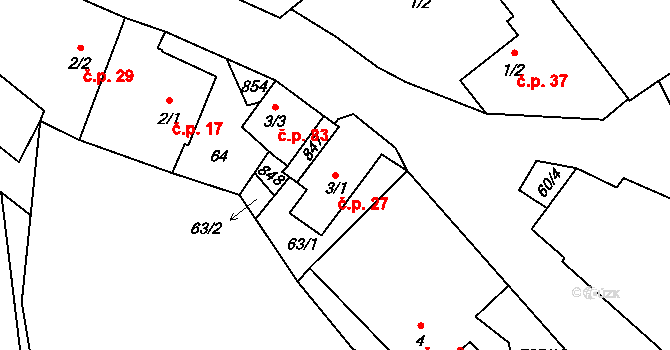 Starý Pelhřimov 27, Pelhřimov na parcele st. 3/1 v KÚ Starý Pelhřimov, Katastrální mapa