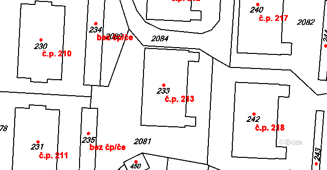 Kocléřov 213, Vítězná na parcele st. 233 v KÚ Kocléřov, Katastrální mapa