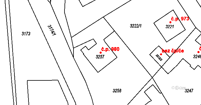 Jablunkov 980 na parcele st. 3257 v KÚ Jablunkov, Katastrální mapa