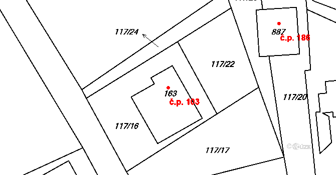 Podhrad 103, Cheb na parcele st. 163 v KÚ Podhrad, Katastrální mapa