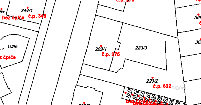 Mariánské Lázně 275 na parcele st. 223/1 v KÚ Mariánské Lázně, Katastrální mapa