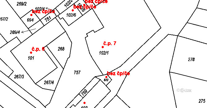 Křivoklát 7 na parcele st. 102/1 v KÚ Křivoklát, Katastrální mapa