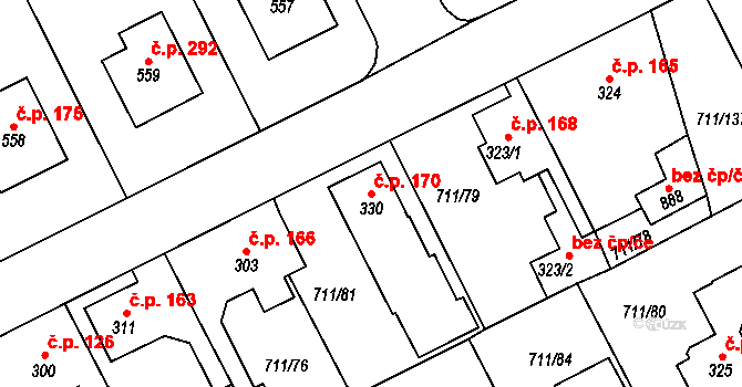Daliměřice 170, Turnov na parcele st. 330 v KÚ Daliměřice, Katastrální mapa