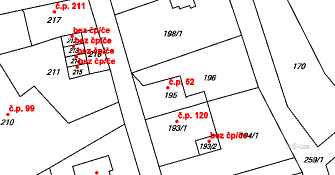 Jablůnka 52 na parcele st. 195 v KÚ Jablůnka, Katastrální mapa