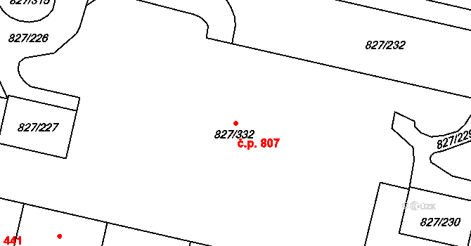 Bohnice 807, Praha na parcele st. 827/332 v KÚ Bohnice, Katastrální mapa