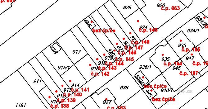 Prosek 144, Praha na parcele st. 919 v KÚ Prosek, Katastrální mapa