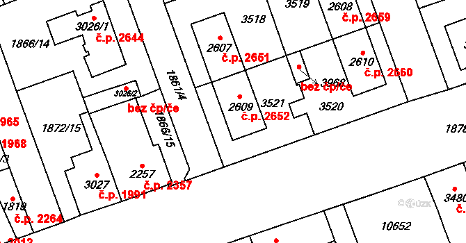 Hodonín 2652 na parcele st. 2609 v KÚ Hodonín, Katastrální mapa