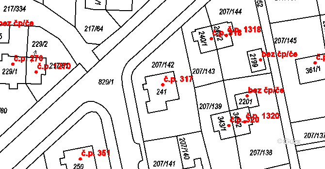 Sezimovo Ústí 317 na parcele st. 241 v KÚ Sezimovo Ústí, Katastrální mapa