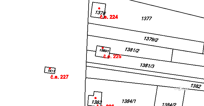 Ochoz u Brna 225 na parcele st. 1380/1 v KÚ Ochoz u Brna, Katastrální mapa