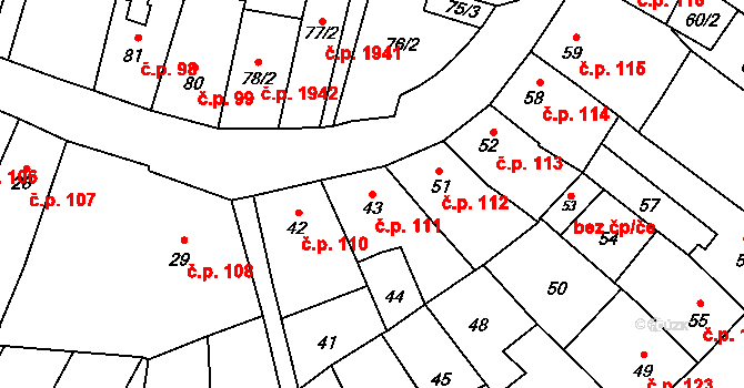 Fryštát 111, Karviná na parcele st. 43 v KÚ Karviná-město, Katastrální mapa