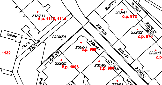 Lobzy 988, Plzeň na parcele st. 232/91 v KÚ Lobzy, Katastrální mapa